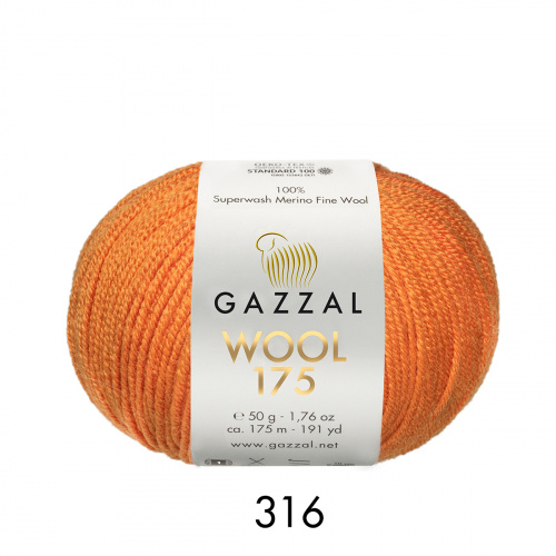 Пряжа Gazzal WOOL 175 (Цвет: 316 оранжевый)