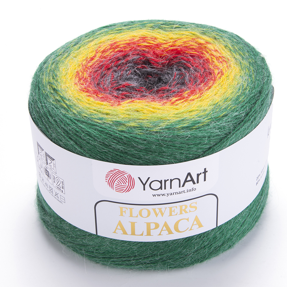 Пряжа Yarn Art Flowers Alpaca (Цвет: 430 зелено-желто-красно-черный)