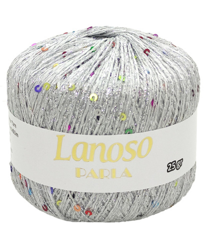 Пряжа Lanoso PARLA (Цвет: 5500 серебро/разноцветные пайетки)