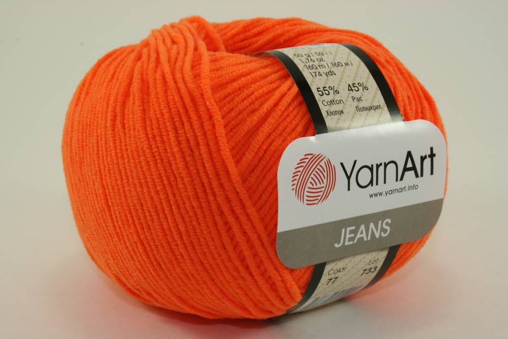 Пряжа Yarn Art JEANS  (Цвет: 77 ярко-оранжевый)