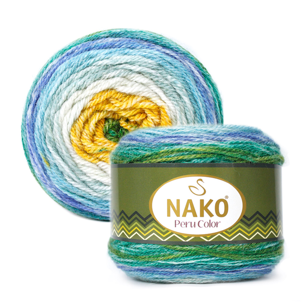 Пряжа Nako PERU COLOR (Цвет: 32191 горчично-изумрудно-синий)